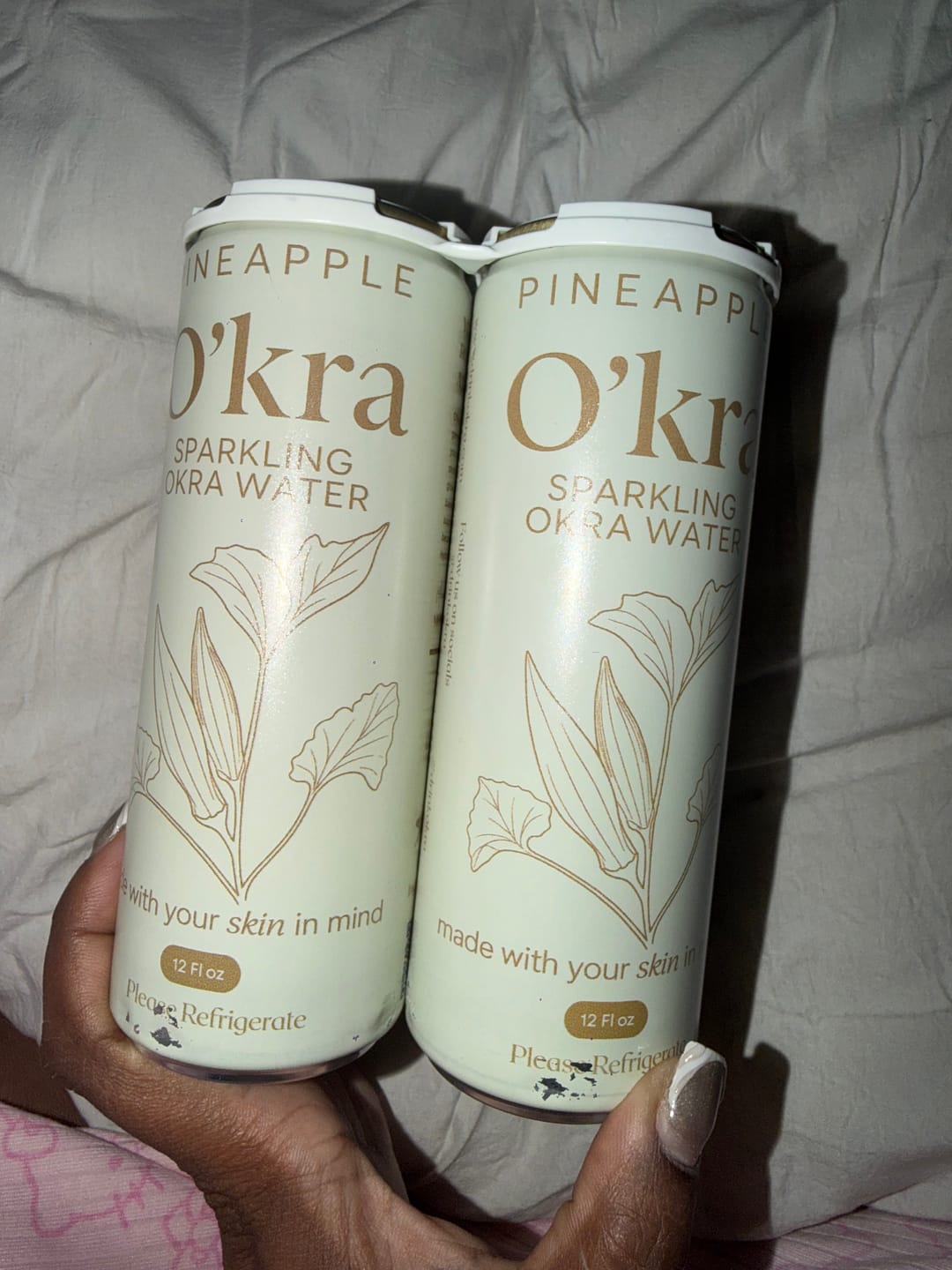 Customer photo review of O’kra – Sparkling Okra Water (Pineapple) | Hydration & Skin Health