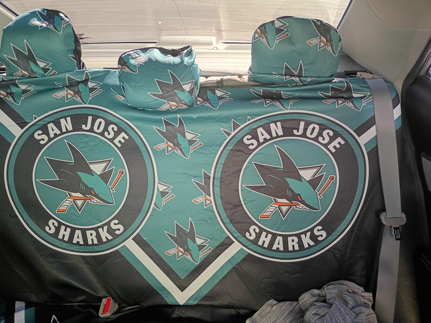 Customer photo review of San Jose Sharks Car Back Seat Cover Custom Car Accessories For Fans