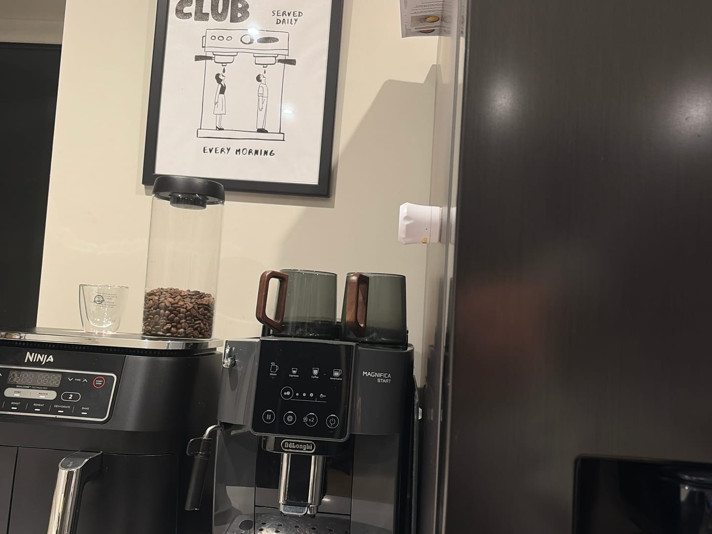Customer photo review of Smokey Gray Glass Slanted Coffee Cups With Wooden Handle