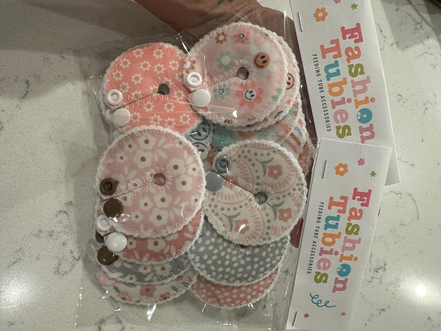 Customer photo review of Retro Faces Feeding Tube Pads