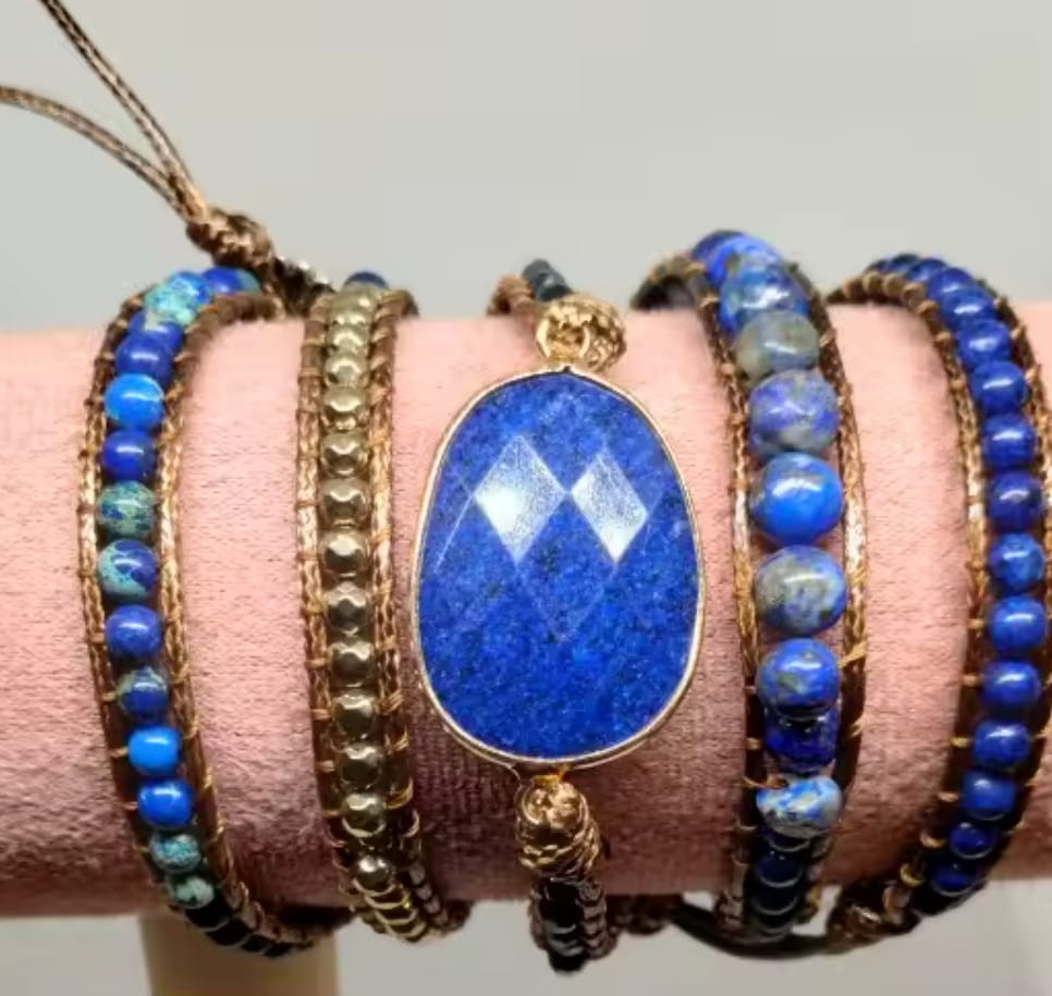 Customer photo review of Natural Lapis Lazuli & Blue Jasper Vegan Wrap Bracelet