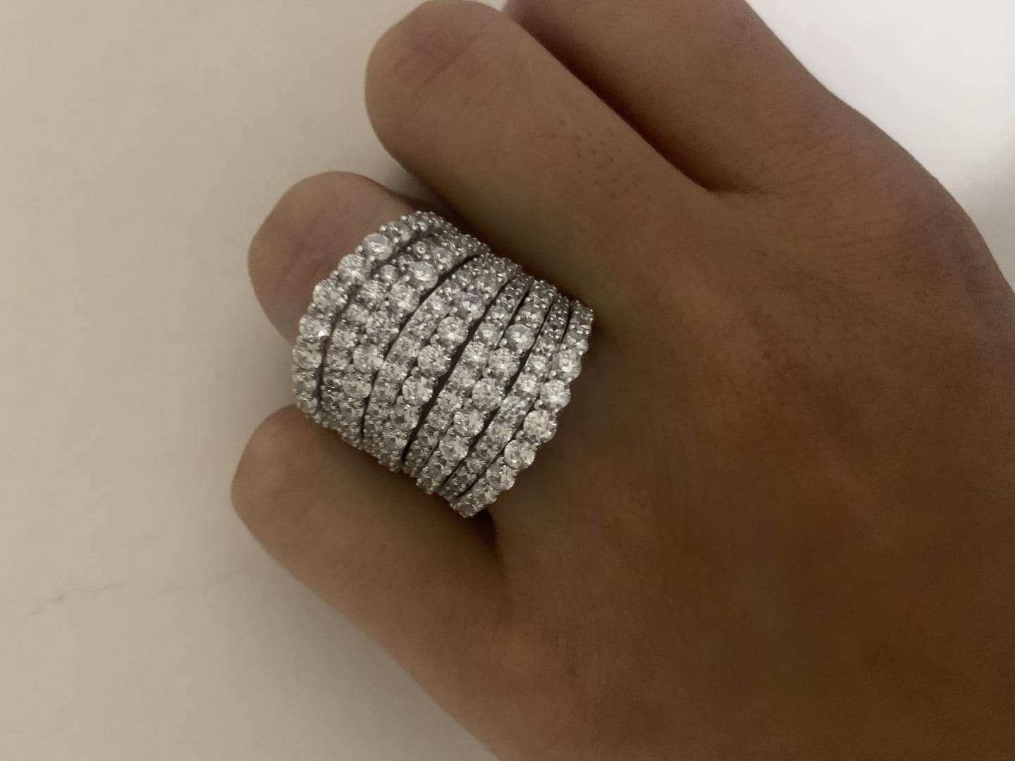 Customer photo review of Dazzling 925 Sterling Silver Pave Round Cut Wide Band Wedding Ring
