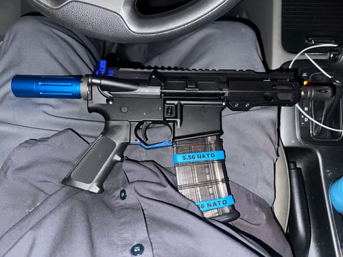 Customer photo review of AR 15 Blue Ambi Charging Handle AR15 Butterfly Raptor