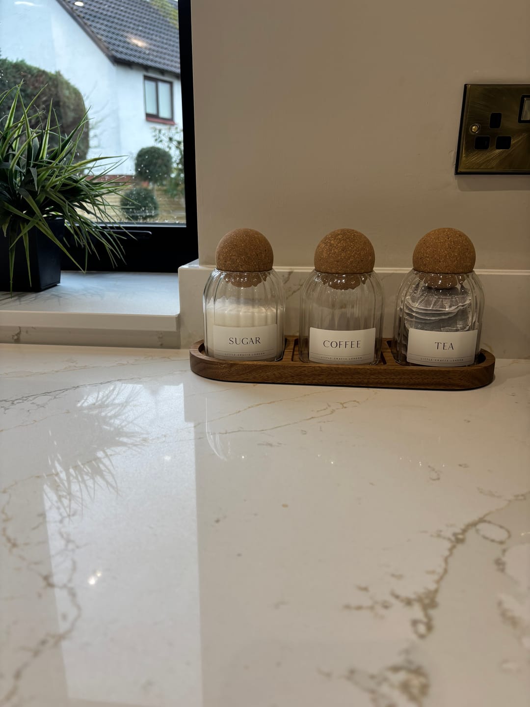 Customer photo review of Set of 3 Ribbed Cork Ball Glass Jars - Tea, Coffee and Sugar 500ml with Long Tray