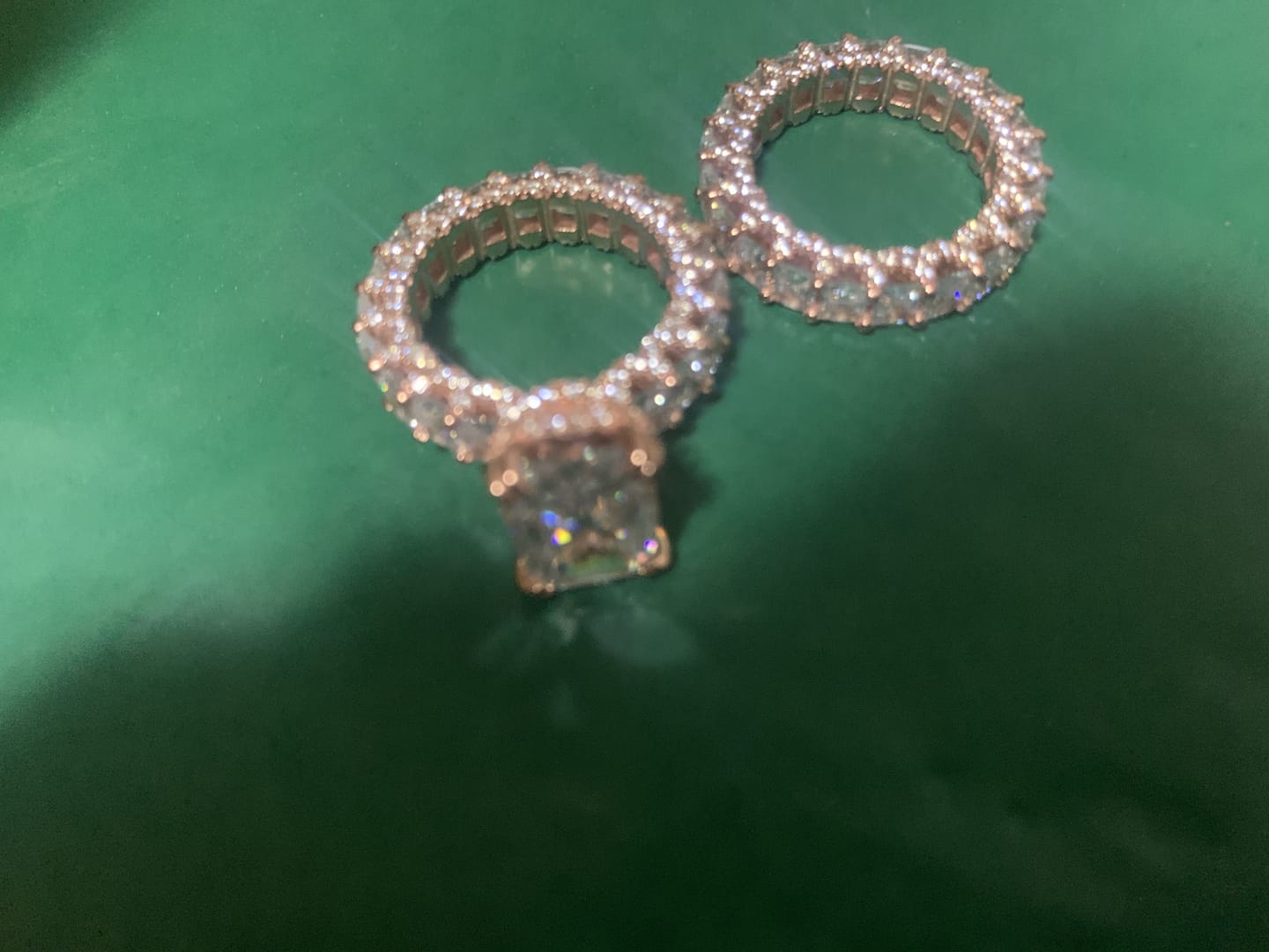 Customer photo review of Glistening-hued Radiant Cut 5.0ct Pave 925 Sterling Silver Wedding Ring Set