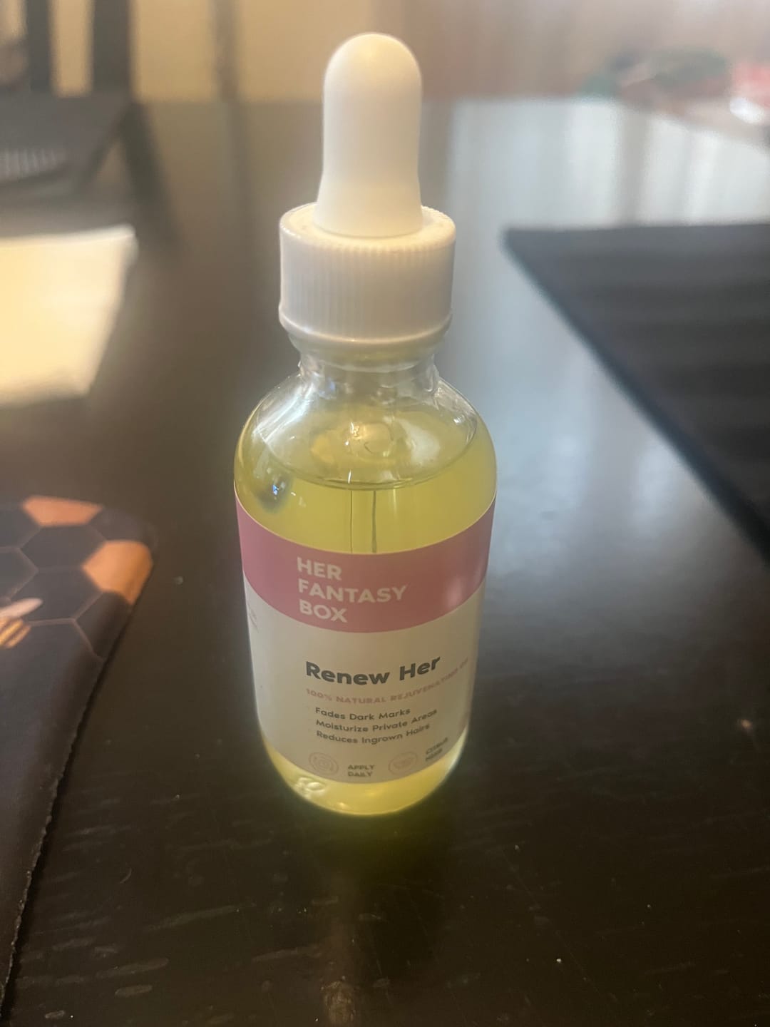 Customer photo review of Her Fantasy Box Renew Her Yoni Oil - For Dryness, Ingrown Hair, Dark Marks & Scars