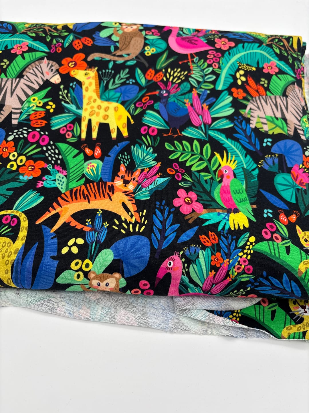 Customer photo review of Animal Jungle on Black French Terry Fabric