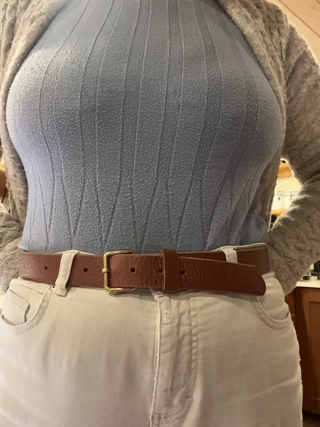 Customer photo review of Kyomi- Cognac 100% Premium Leather Belt- Made in Canada