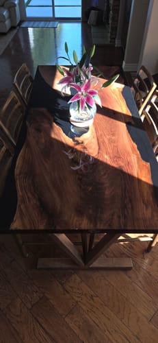 Customer photo review of Live Edge Dining Table - Black Walnut & Epoxy Farmhouse Table