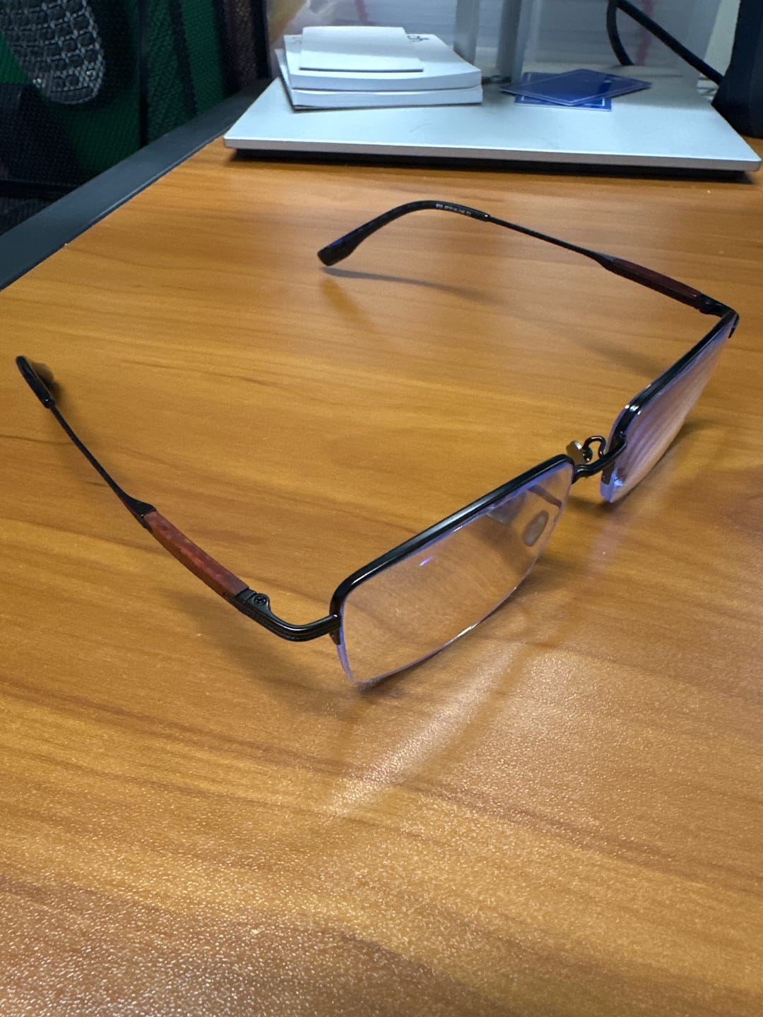 Customer photo review of Kevin | Handmade Wooden Titanium Semi-rimless Eyeglasses | ZanyLen New