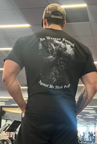 Customer photo review of Isaiah 54:17 T-Shirt - Black