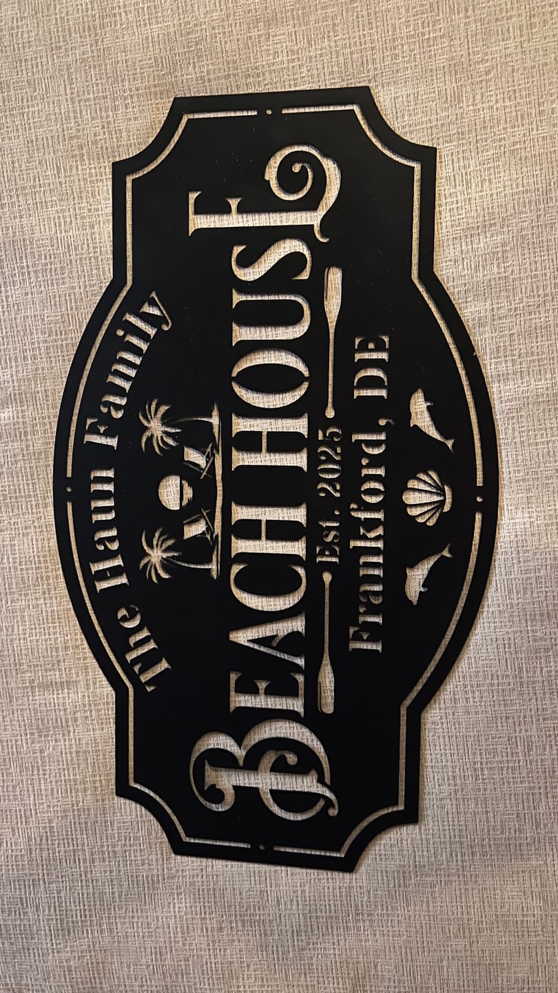 Customer photo review of Beach House Metal Sign