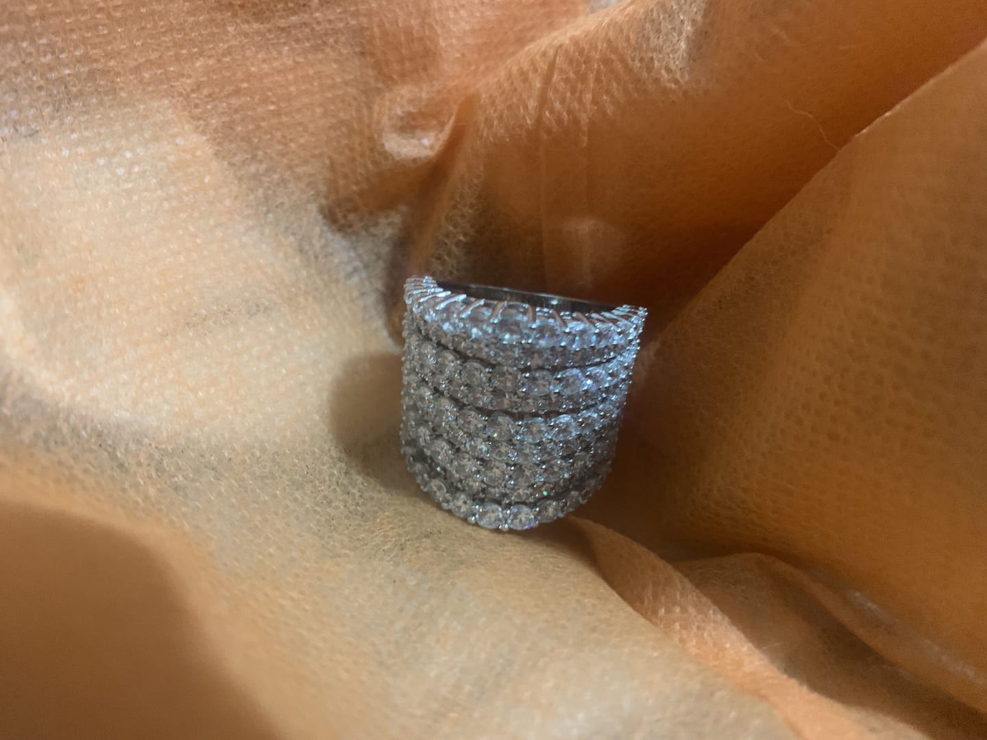 Customer photo review of Dazzling 925 Sterling Silver Pave Round Cut Wide Band Wedding Ring