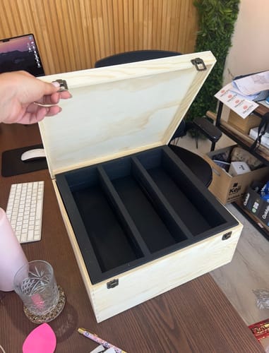 Customer photo review of Personalised Engraved Pine Wooden Keepsake / Gift Box for 3 Wine Bottles