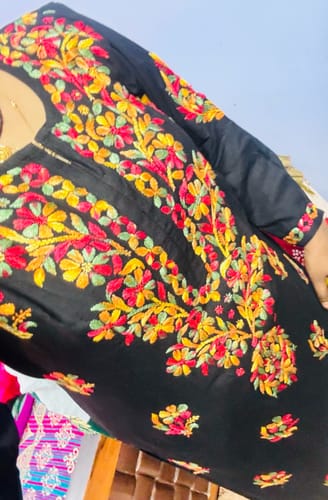 Customer photo review of Dahlia Maroon & White Cotton Kurta