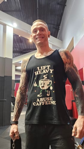 Customer photo review of Lift Heavy, Abuse Caffeine Tank Top