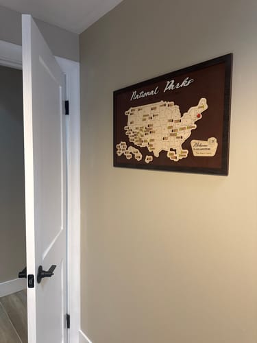 Customer photo review of US Wooden National Parks Travel Map With Trees To Record Park Visits (Coffee)