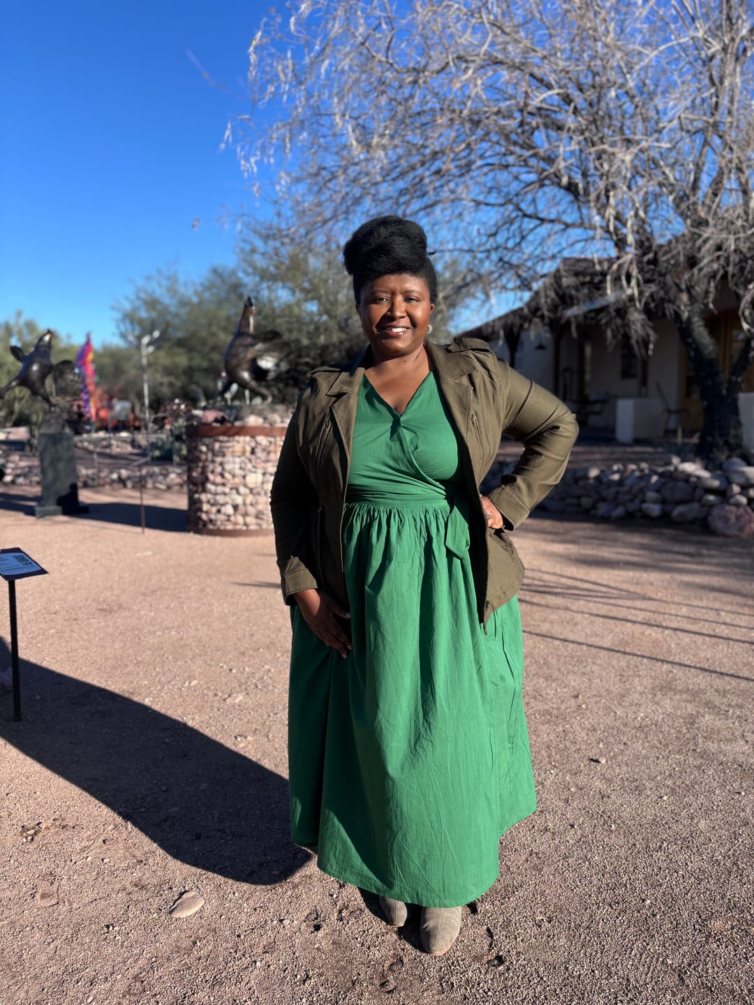 Customer photo review of Forest Green Cotton V-Neck Maxi Wrap Dress