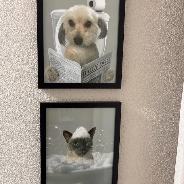 Customer photo review of Dog Reading Newspaper on toilet