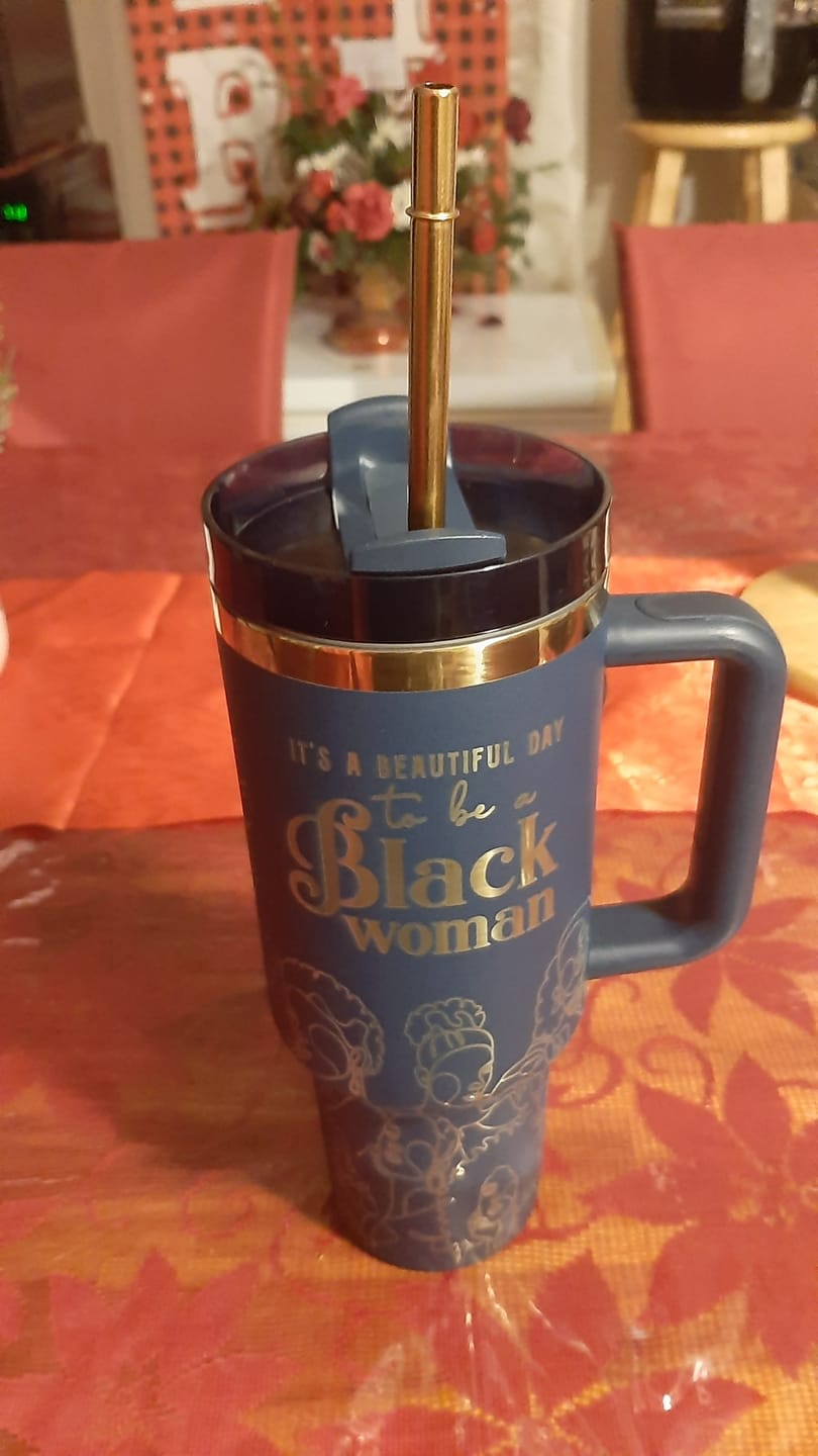 Customer photo review of "Navy Noir" 40oz Insulated Tumbler – "It’s a Beautiful Day to be a Black Woman"