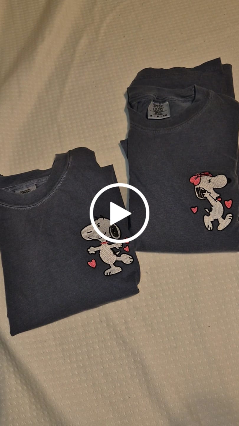 Customer video review of Custom Embroidered Cute Cartoon Dog Character Matching T-shirts for Couples