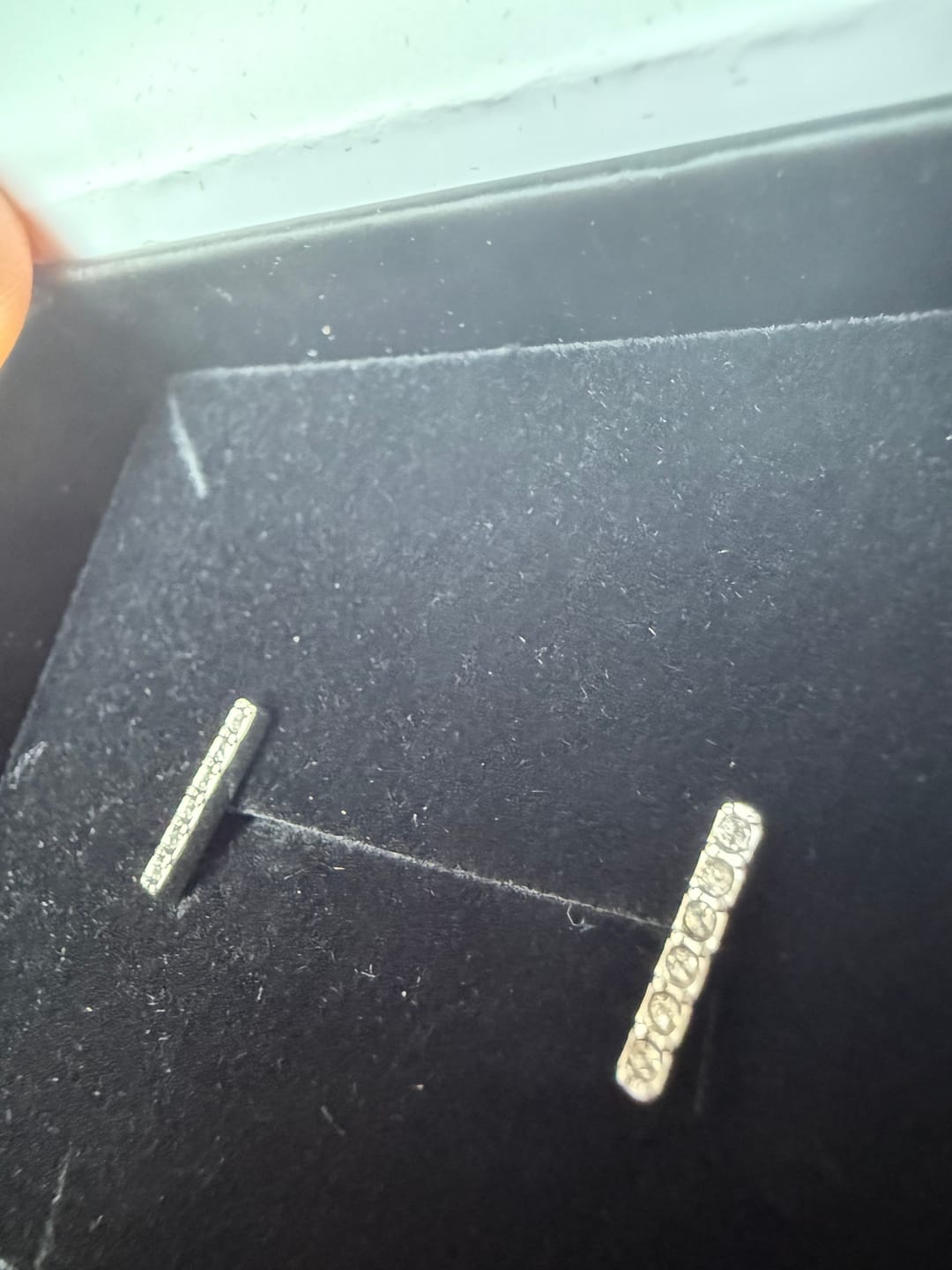 Customer photo review of Hayden 18k White Gold Plated Linear Stud Earrings with Swarovski Crystals