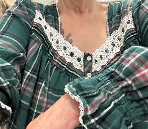 Customer photo review of Evergreen Plaid Cotton Flannel Long Sleeve Waltz Nightgown
