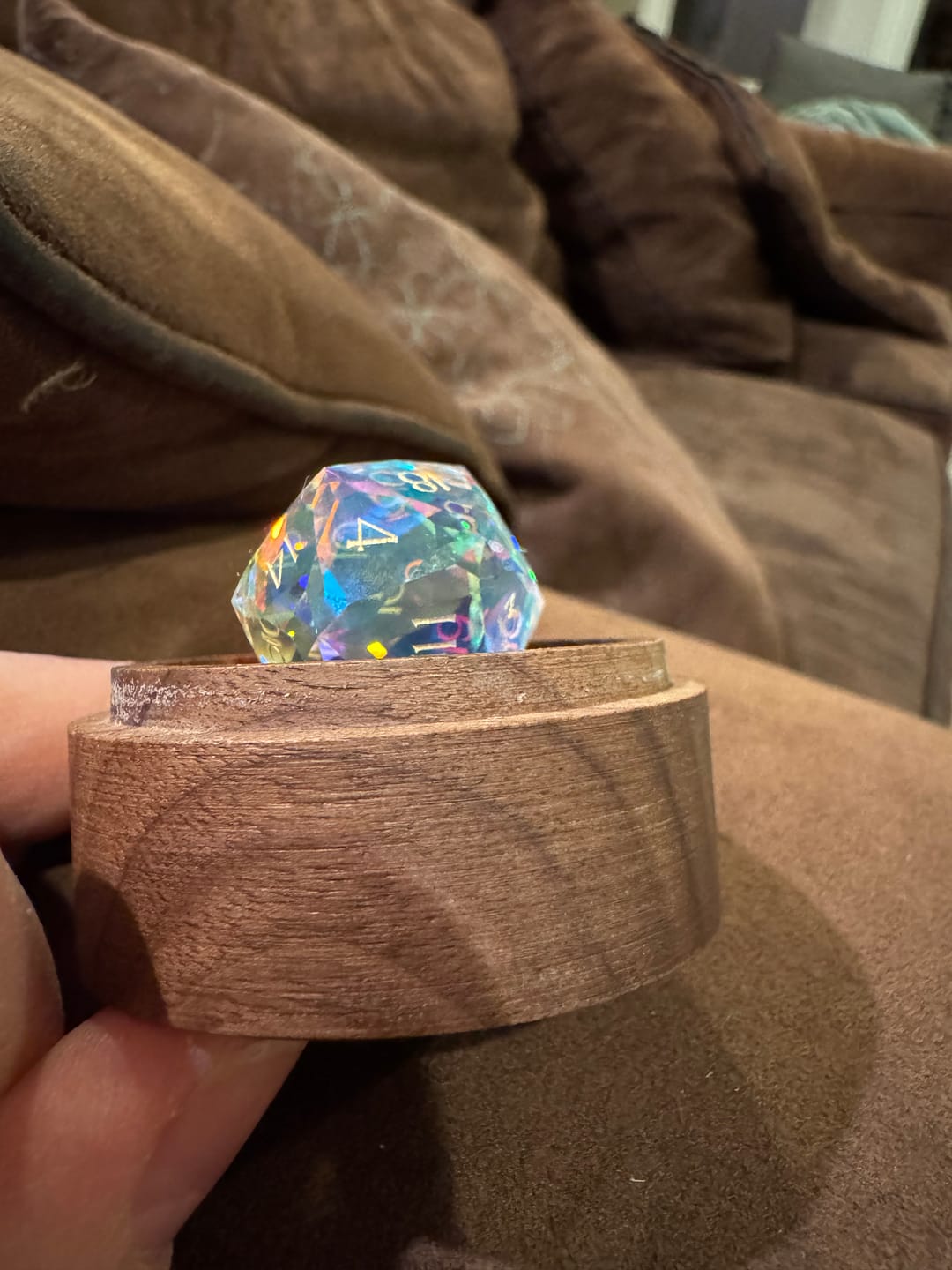 Customer photo review of URWizards D&D Multi-faceted Prism Glass Engraved Dice Set