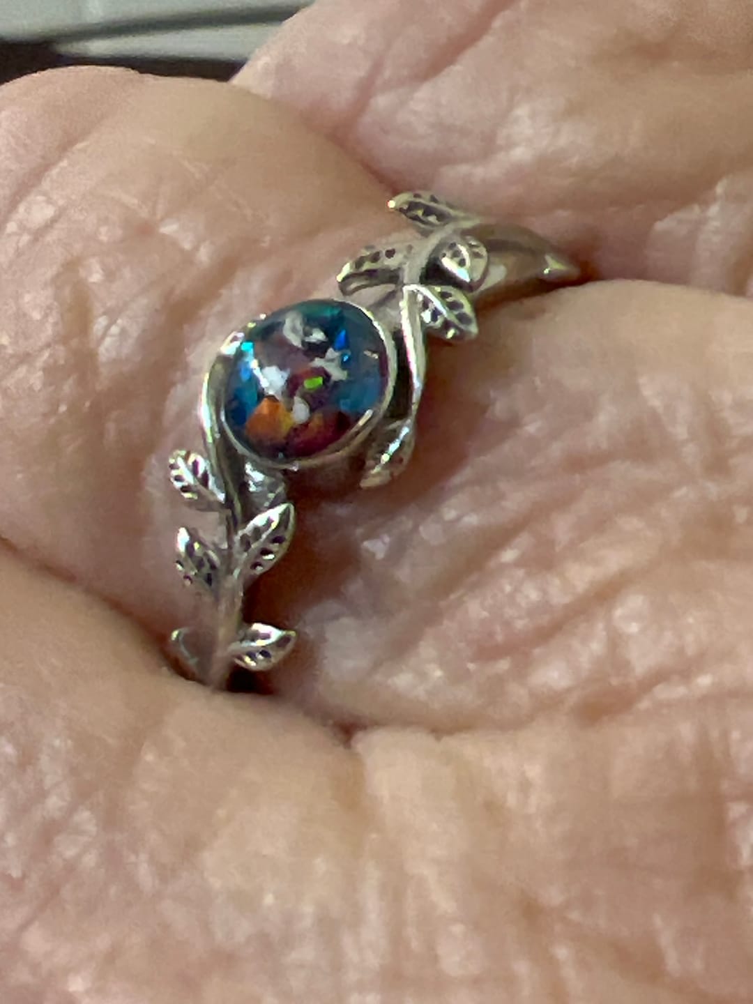 Customer photo review of Leaf Opal Cremation Ring