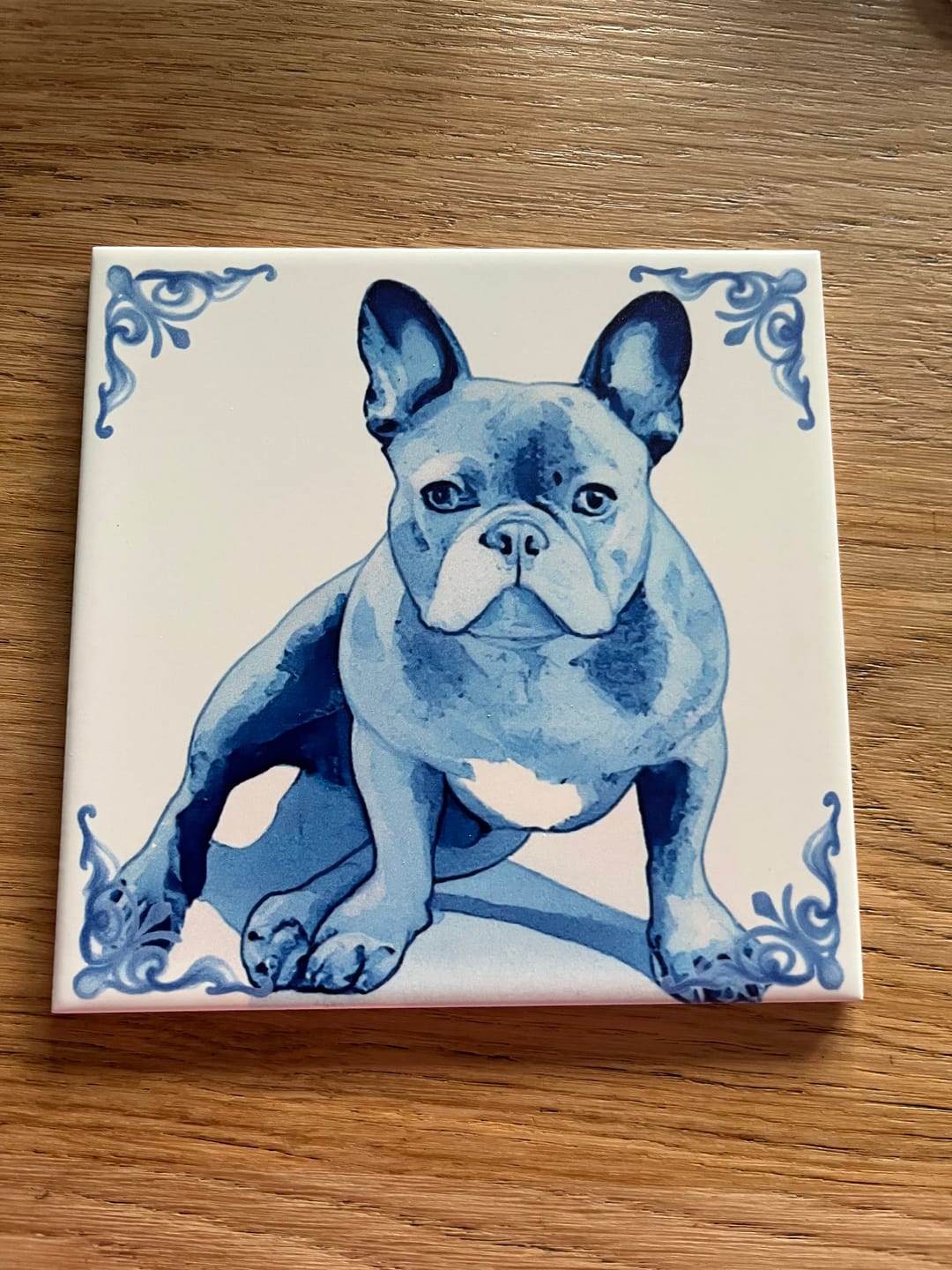 Customer photo review of Delfts Blauw tegeltje bedrukken met jouw eigen huisdier