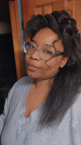 Customer photo review of CurlyMe 3 In 1 Half Wig Afro Kinky Curly Glueless Install Half Wig With Draw-string Beginner Friendly