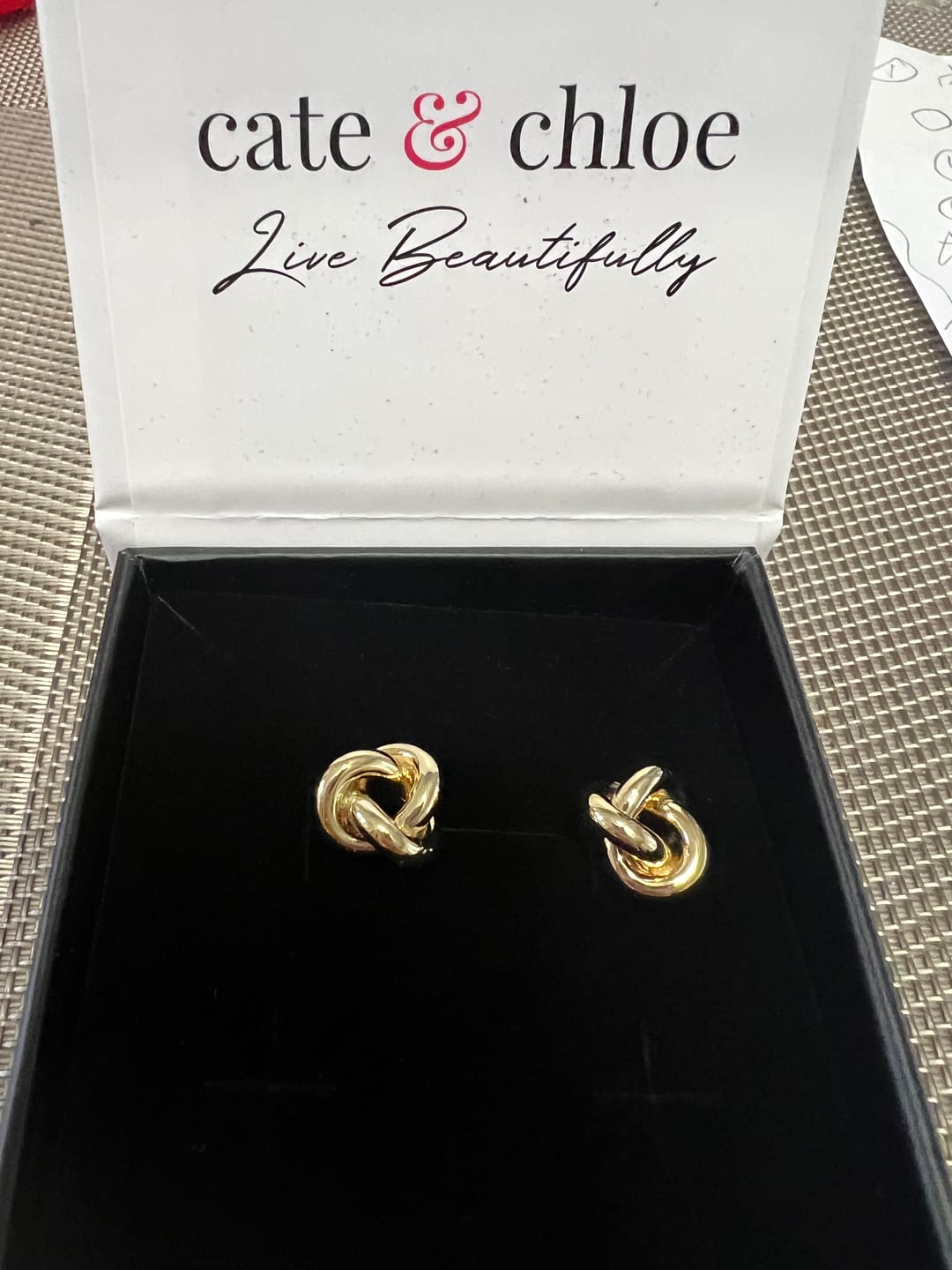 Customer photo review of Ashley 18k White Gold Plated Knot Stud Earrings