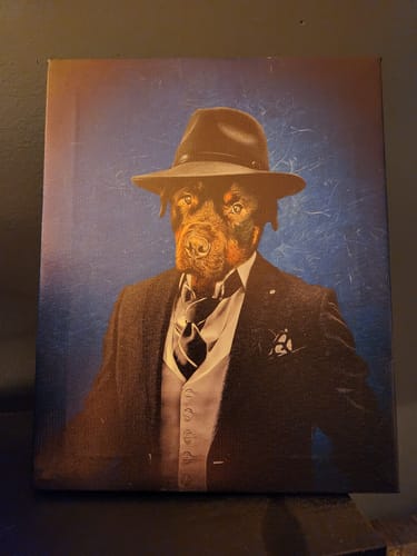Customer photo review of 'The Mobster' Personalized Pet Standing Canvas