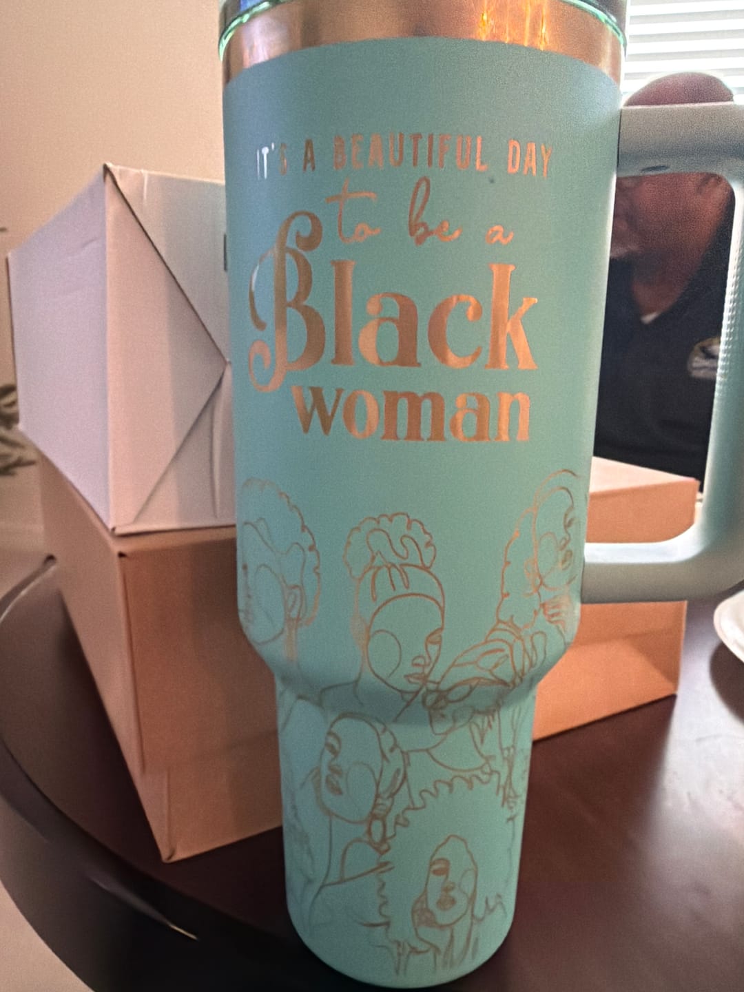 Customer photo review of "Navy Noir" 40oz Insulated Tumbler – "It’s a Beautiful Day to be a Black Woman"