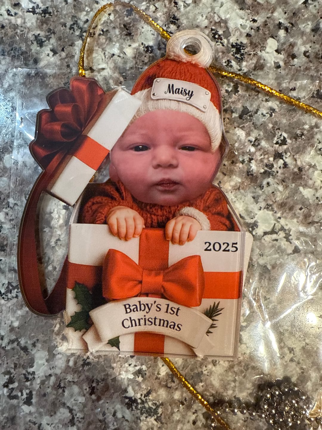 Customer photo review of Personalized Baby's First Christmas Photo Christmas Gift Box Ornament - Gift For Baby