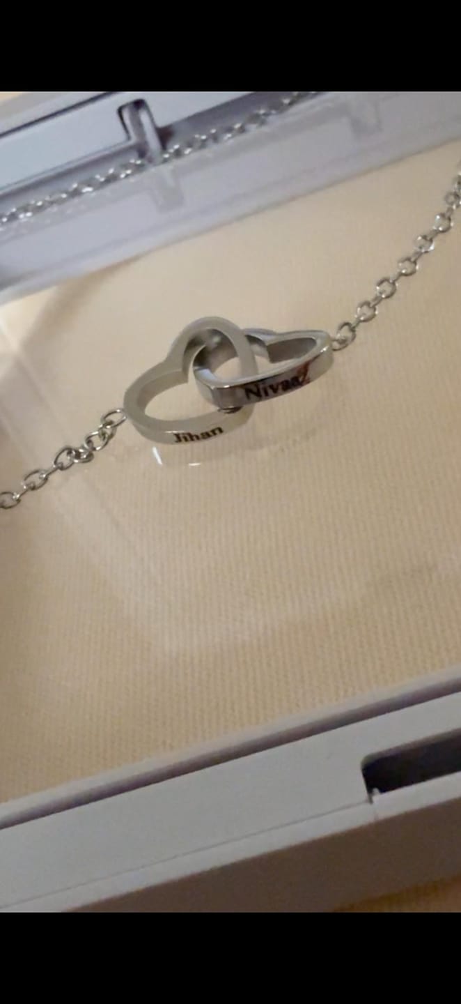 Customer photo review of Engraved Double Heart Necklace