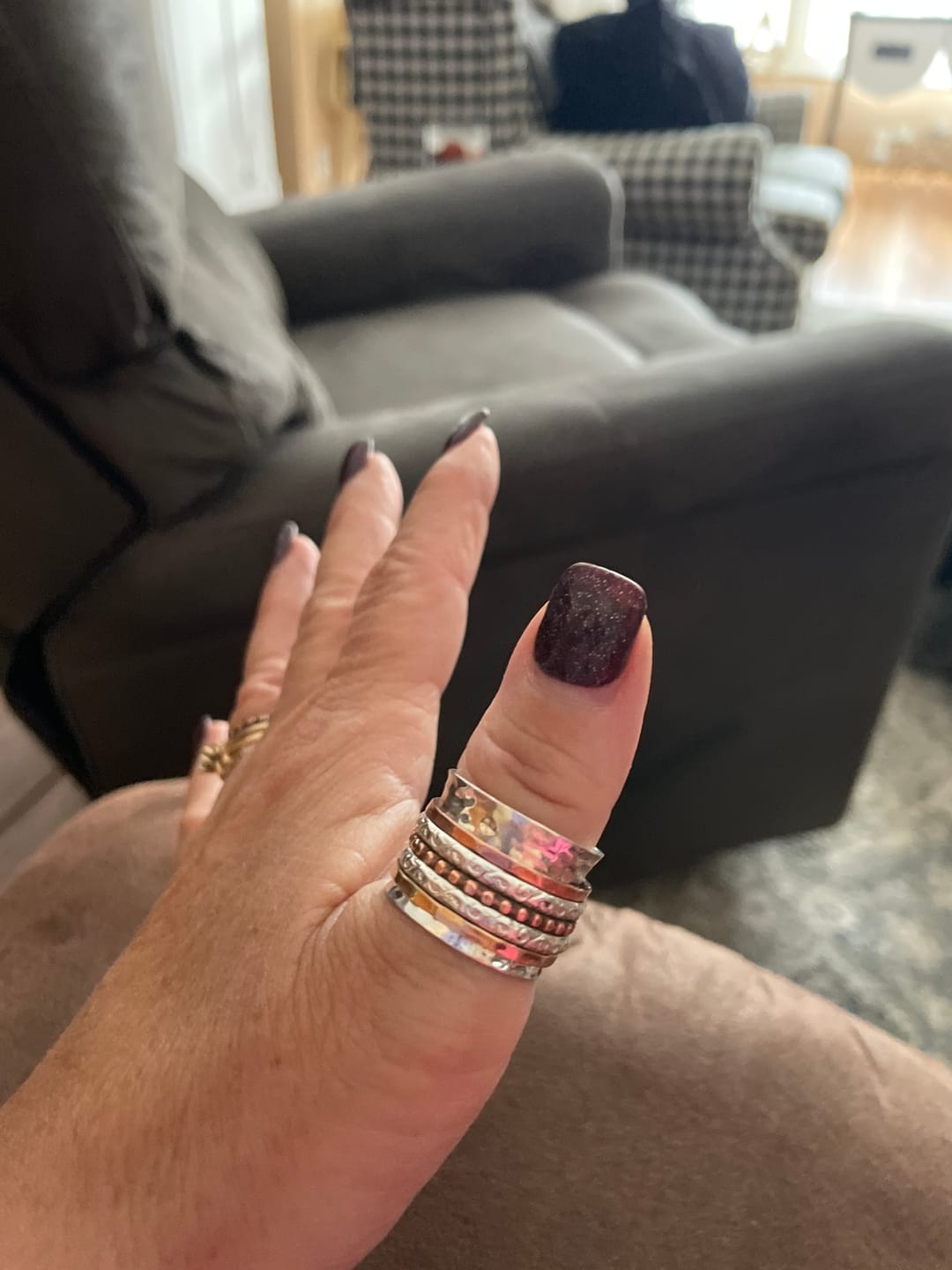 Customer photo review of Two Tone Wide Band Spinner Ring Hammered Sterling Silver