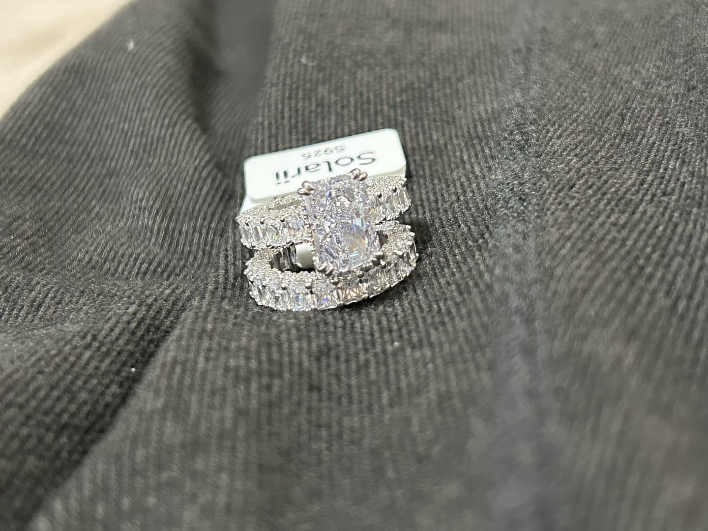 Customer photo review of Glistening-hued Radiant Cut 5.0ct Pave 925 Sterling Silver Wedding Ring Set