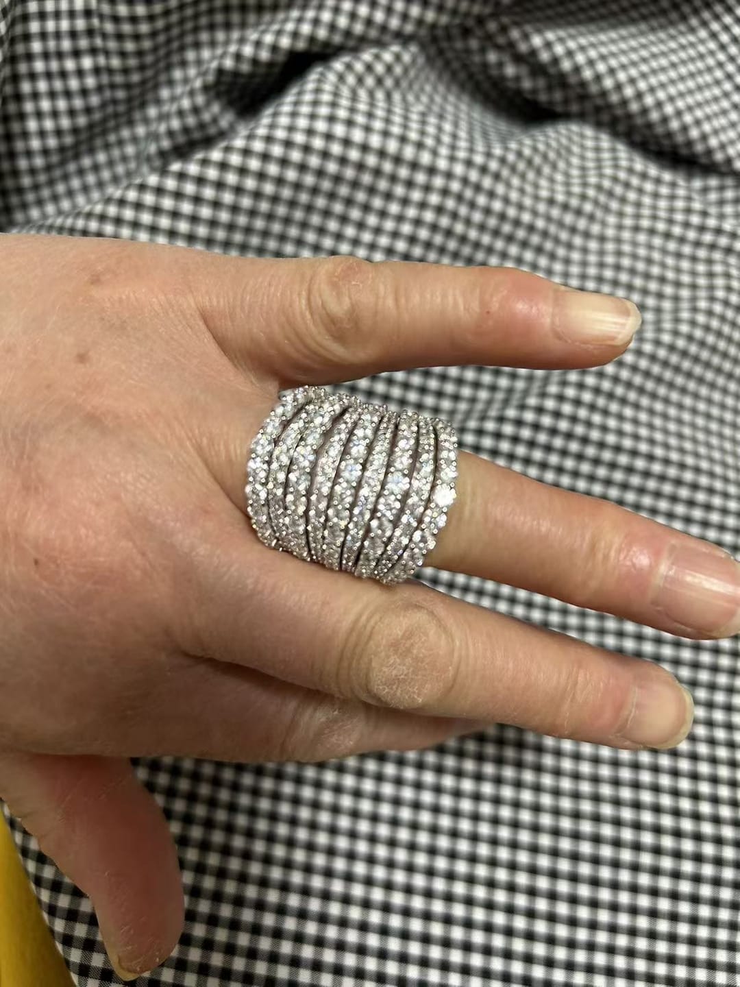 Customer photo review of Dazzling 925 Sterling Silver Pave Round Cut Wide Band Wedding Ring