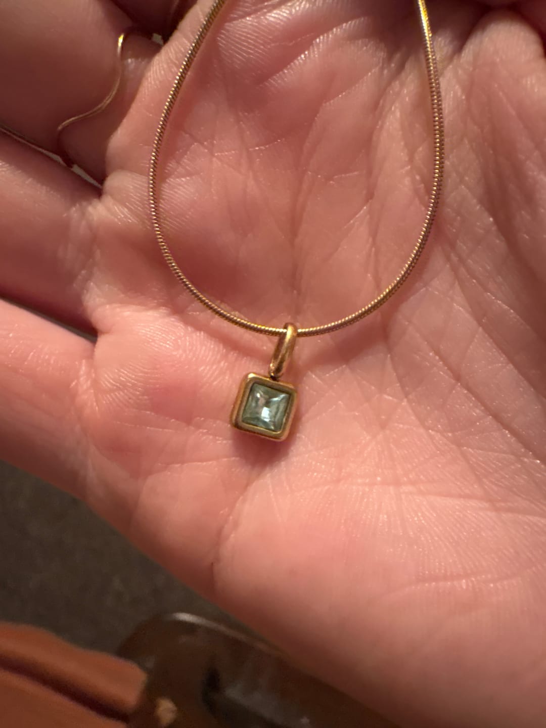 Customer photo review of Square Pendant Birthstone Necklace