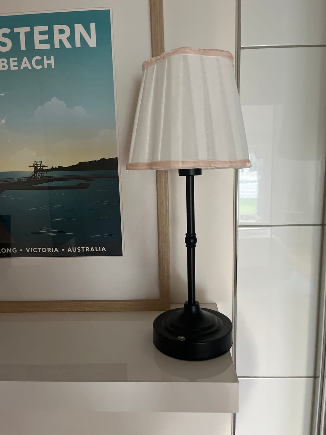 Customer photo review of Pink Velvet Trim Scallop Lamp Shade