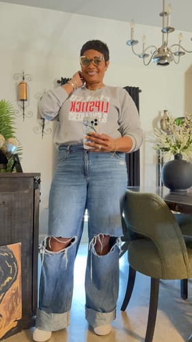 Customer photo review of Pixie, Lipstick, & Sneakers Sweatshirt (Grey)