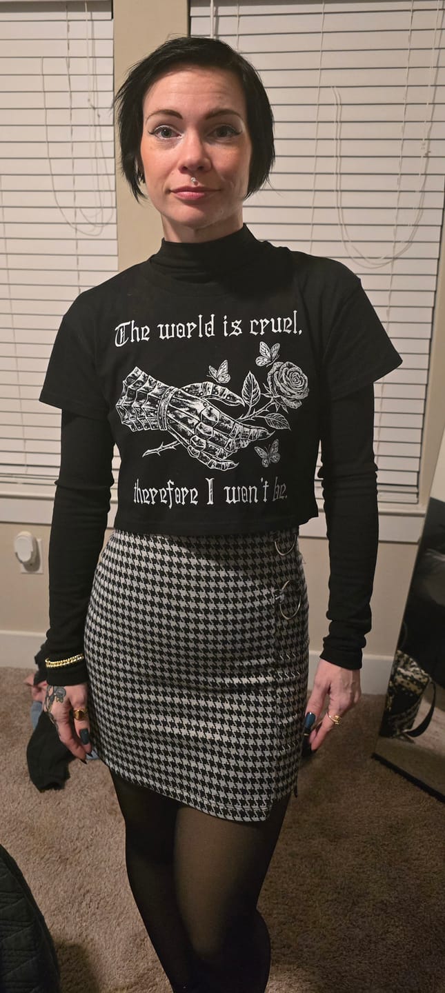 Customer photo review of I Worry, I Weep Crop Tee