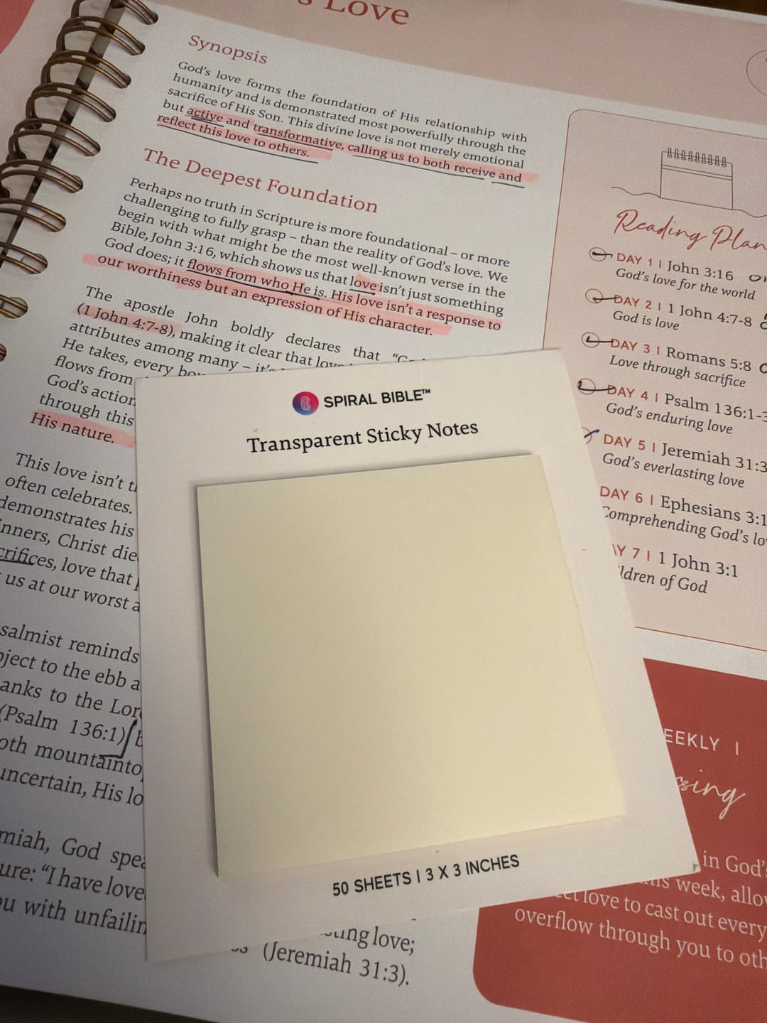 Customer photo review of Spiral Bible™ Transparent Sticky Notes