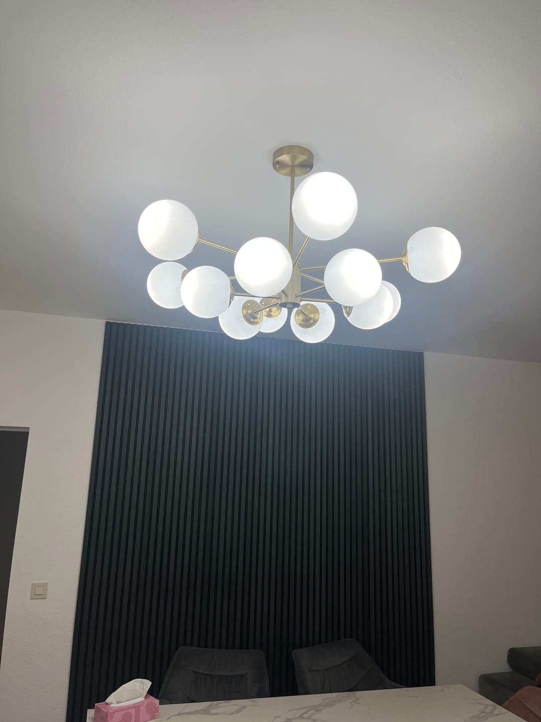 Customer photo review of Mid-Century Modern 12-Light 2-Tiered Sputnik Glass Globe Chandelier