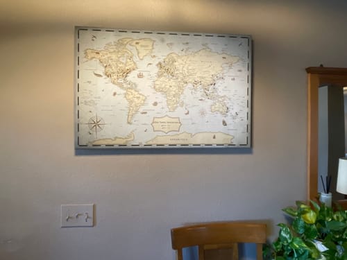 Customer photo review of Pinnable World Journey Map • Vintage Explorer