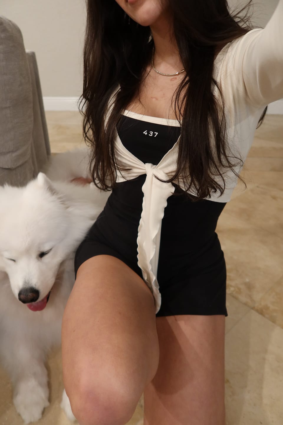 Customer photo review of The Shorts Onesie / Black-Cream