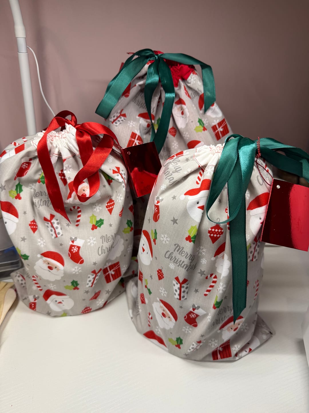 Customer photo review of Christmas Ornaments on Silver Polycotton Fabric