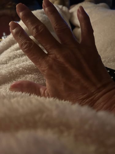 Reviewer shows a close-up of their smoother hand after using the Tallow & Honey Balm.