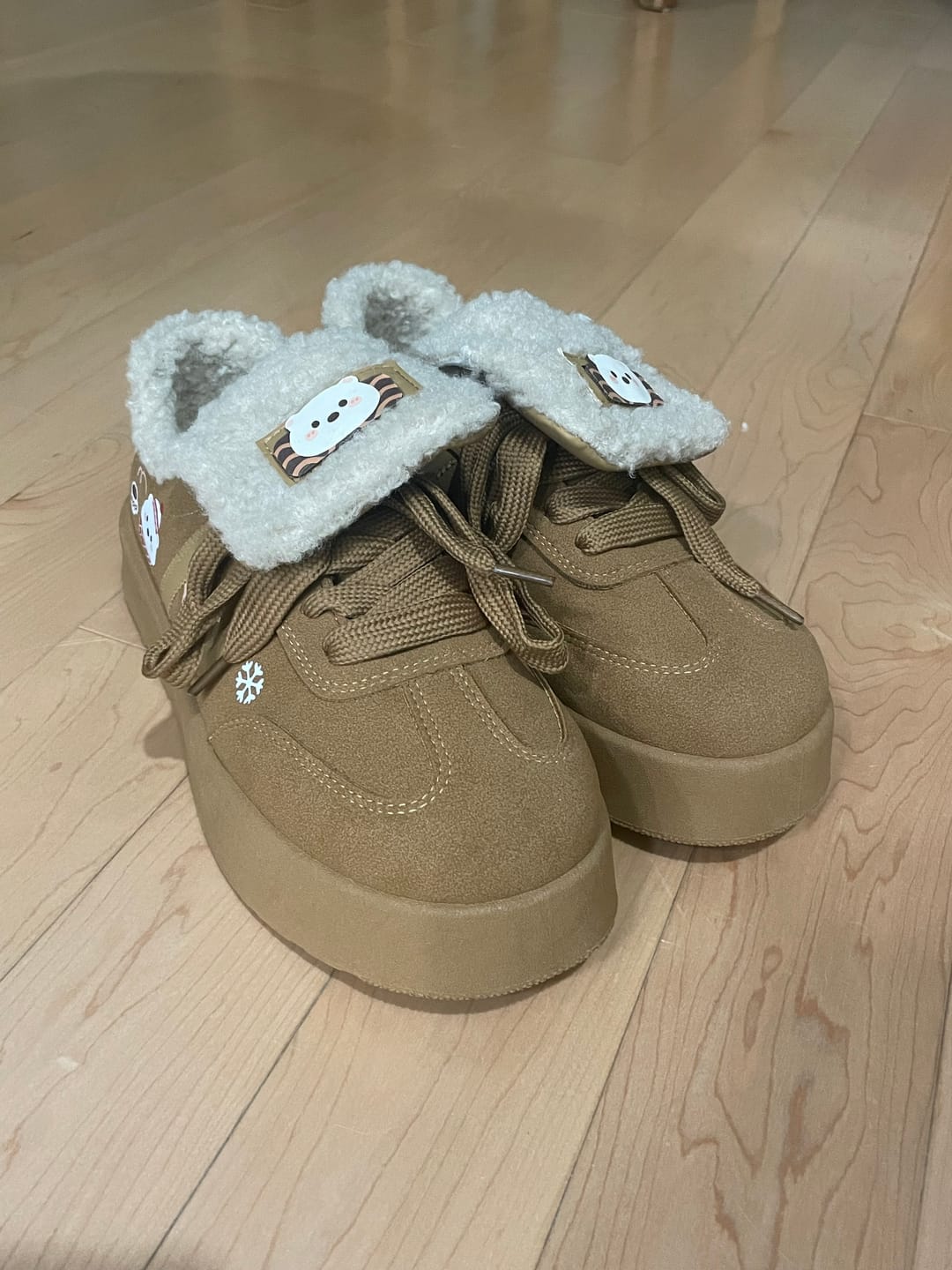 Customer photo review of Cozy Fluffy Polar Bear Chunky Brown Foldover Shoes - Women's